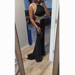 Backless, long, elegant dress with beautiful gems